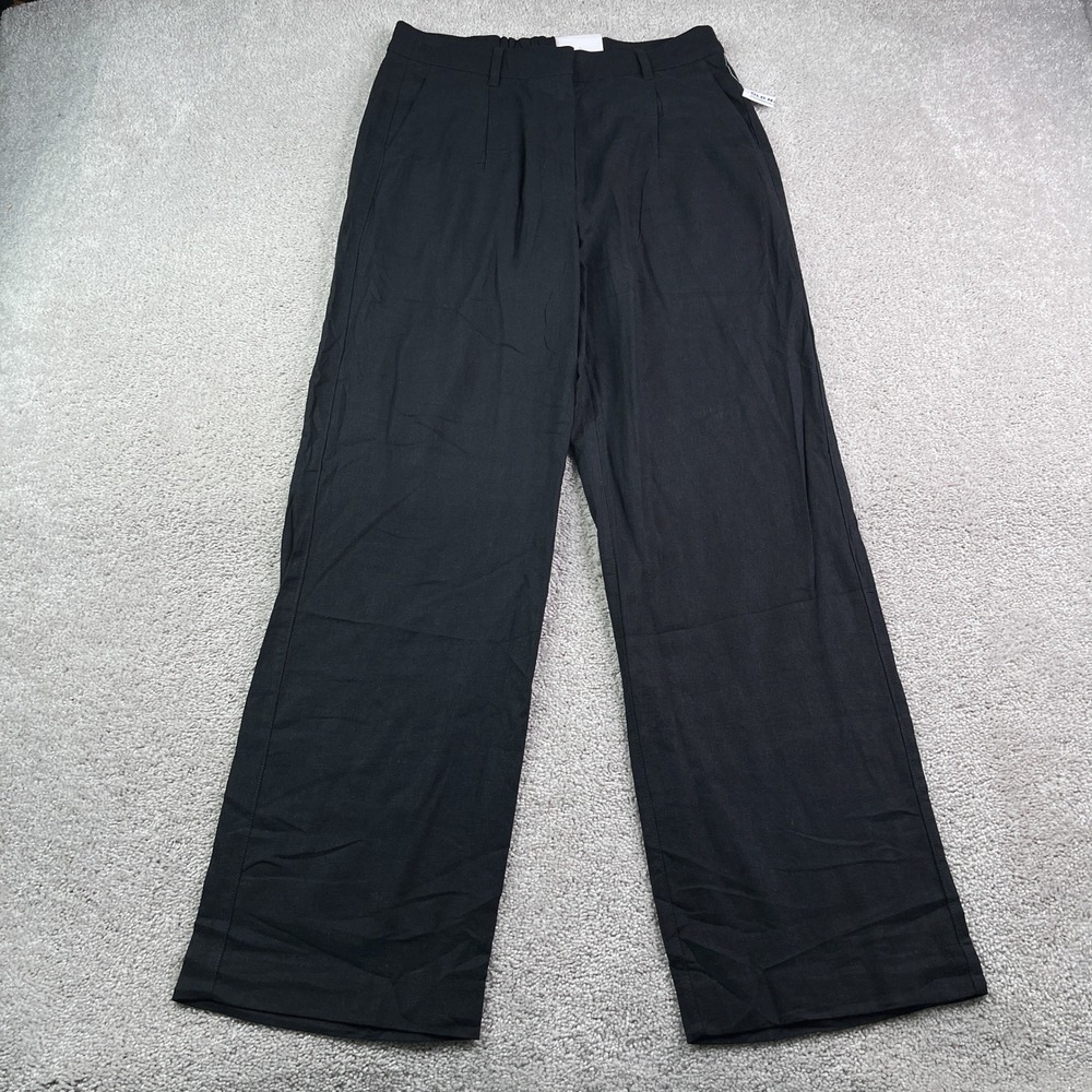 NEW Old‎ Navy Pants Women Medium Black Linen Blend Wide Leg Pleated Trousers